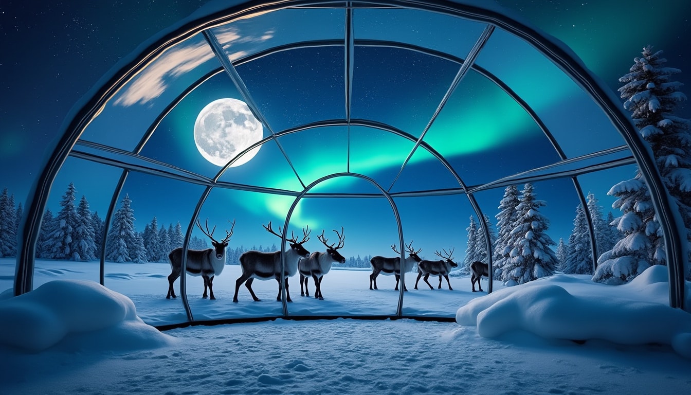 vivez une nuit magique dans un igloo de verre et observez les rennes majestueux de laponie sous le ciel étoilé.