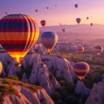 découvrez la magie d'un voyage en montgolfière au lever du soleil, survolant les paysages uniques et enchanteurs de la cappadoce.
