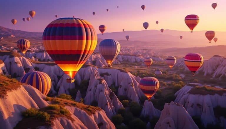 découvrez la magie d'un voyage en montgolfière au lever du soleil, survolant les paysages uniques et enchanteurs de la cappadoce.