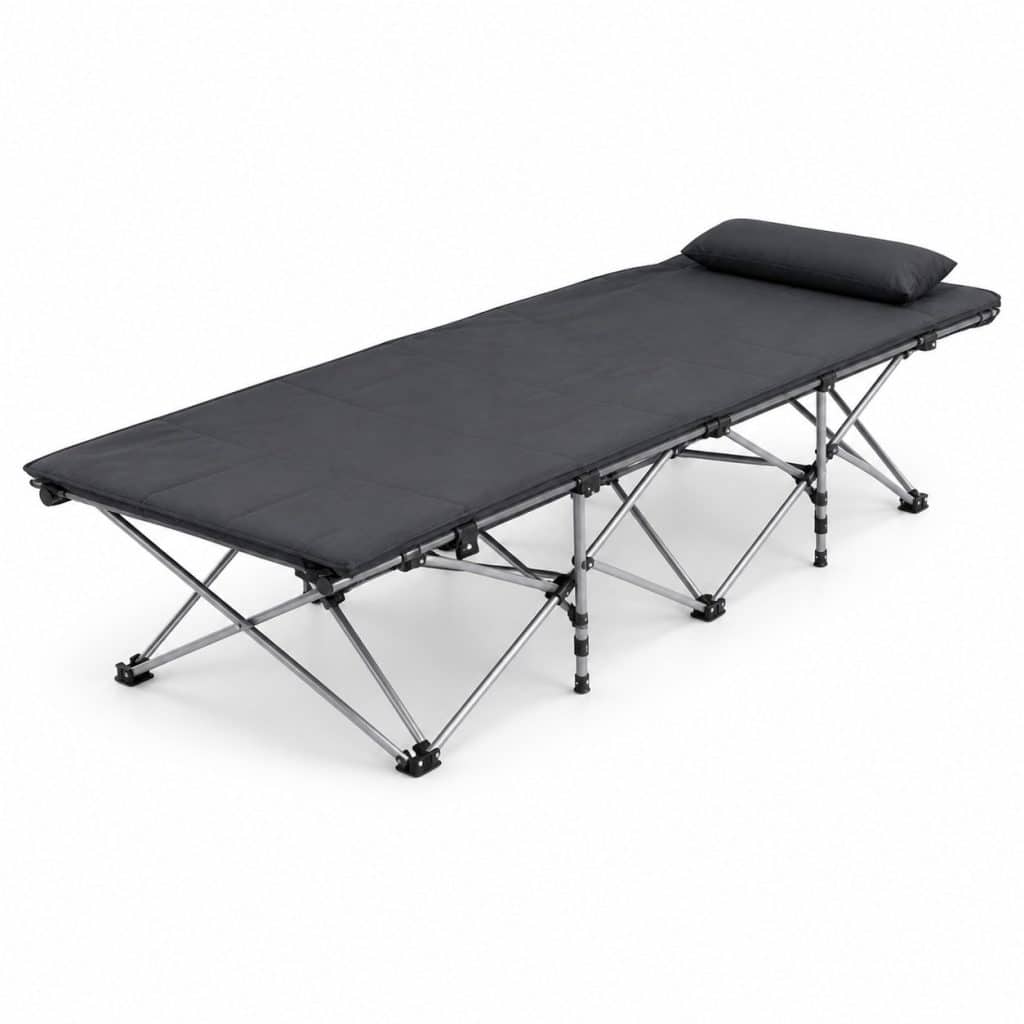 Lit de camp télescopique aluminium présenté seul