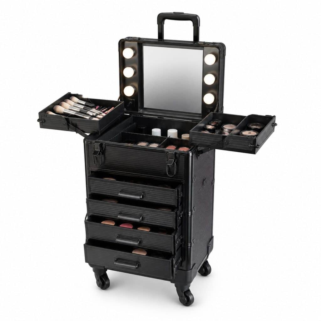Mallette de maquillage a roulettes présenté seul