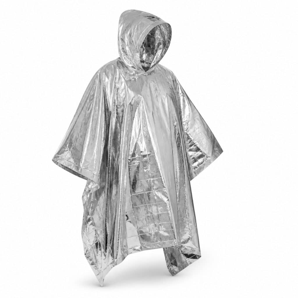 Poncho de survie avec capuche présenté seul