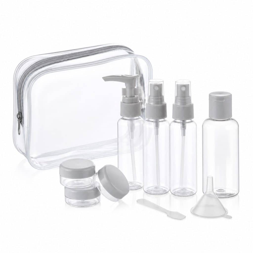 Set de flacons voyage rechargeables présenté seul