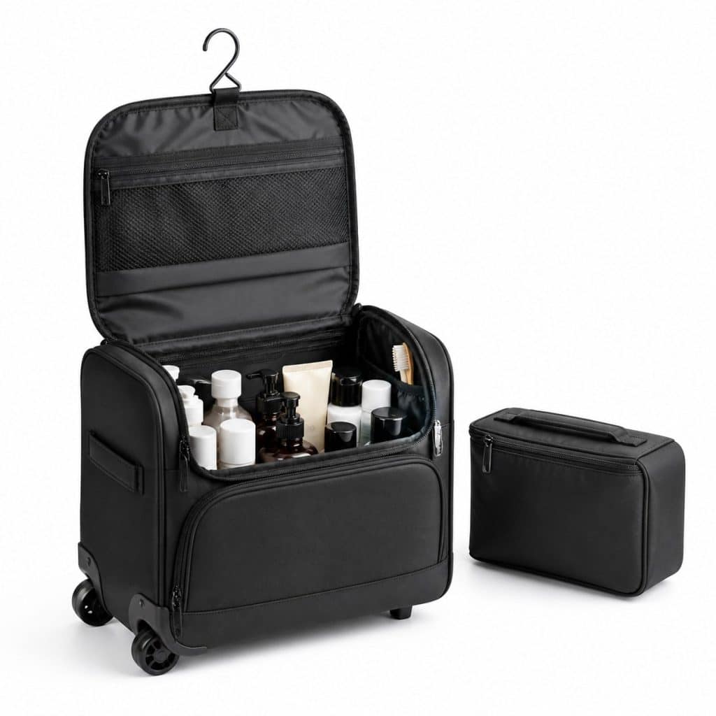 Trousse de toilette a roulettes grande capacité présenté seul