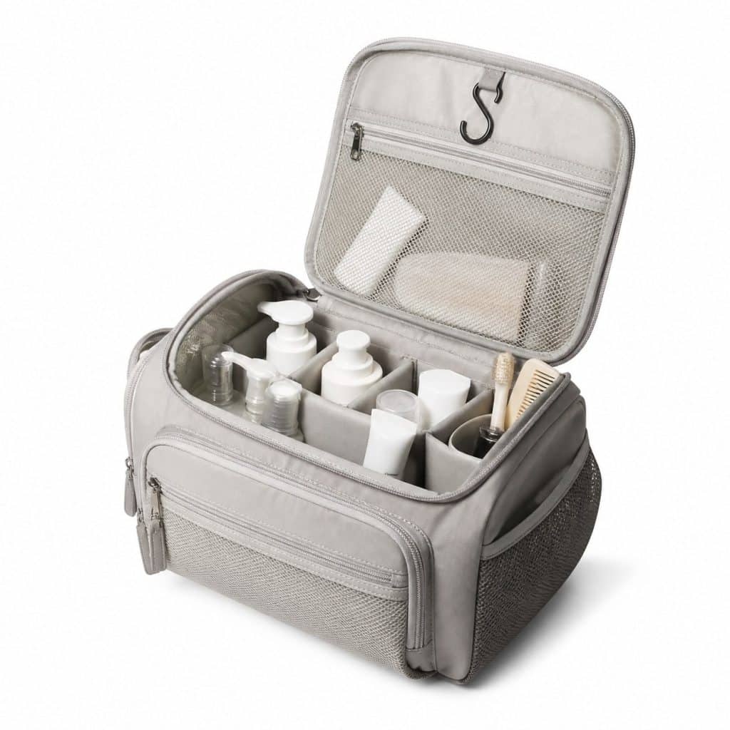 Trousse de toilette compartimentee famille présenté seul