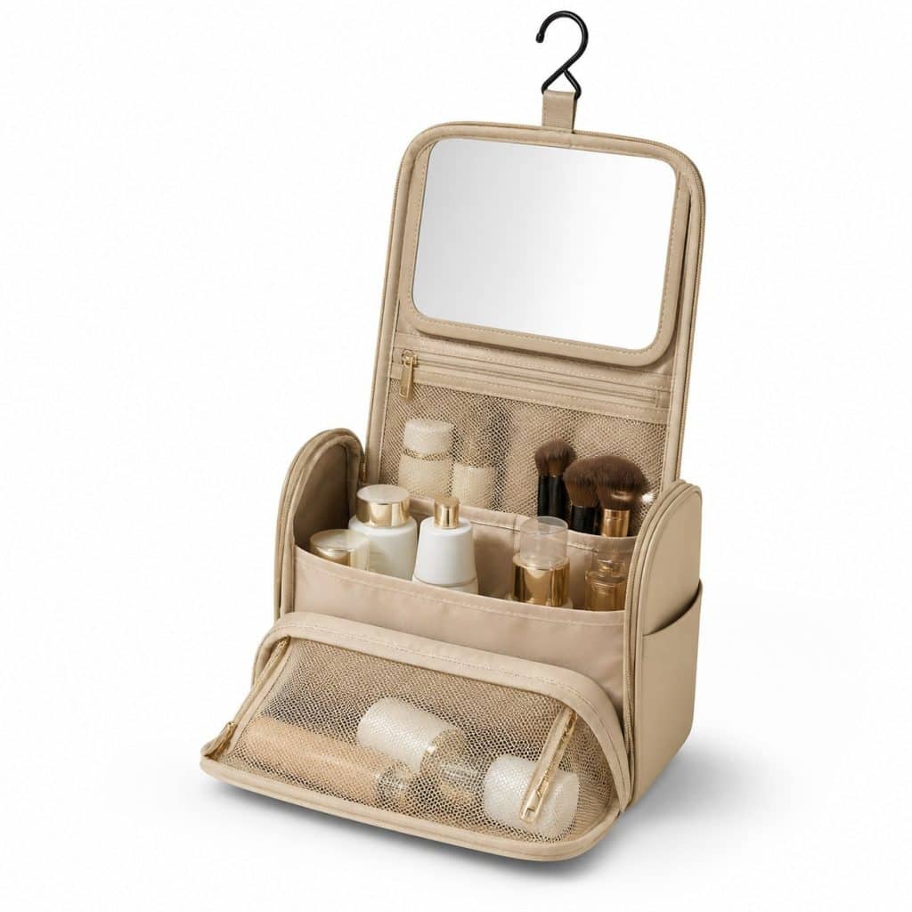 Trousse de toilette suspendue avec miroir présenté seul