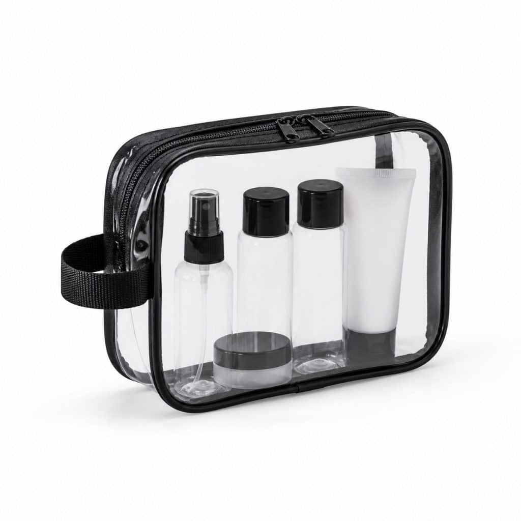 Trousse de toilette transparente format cabine présenté seul